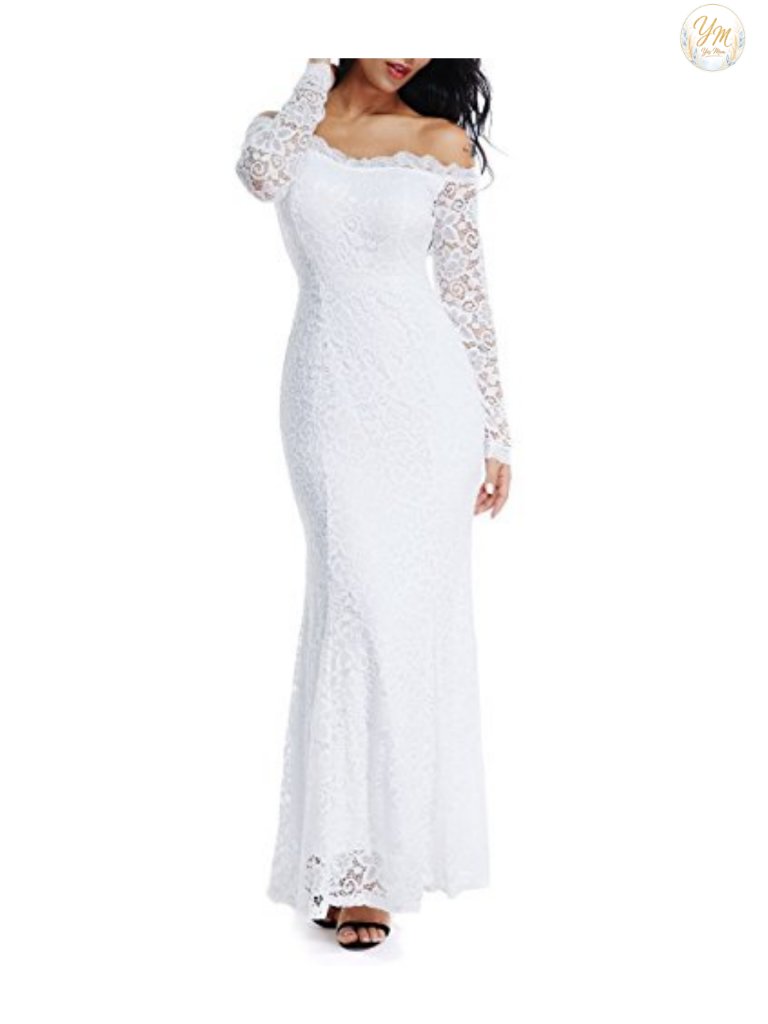 Off Shoulder Lace Mermaid Wedding Dress With Sheer Hem